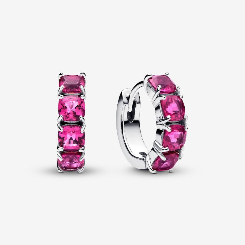 Orecchini Cerchi Cristalli Rosa Scuro
