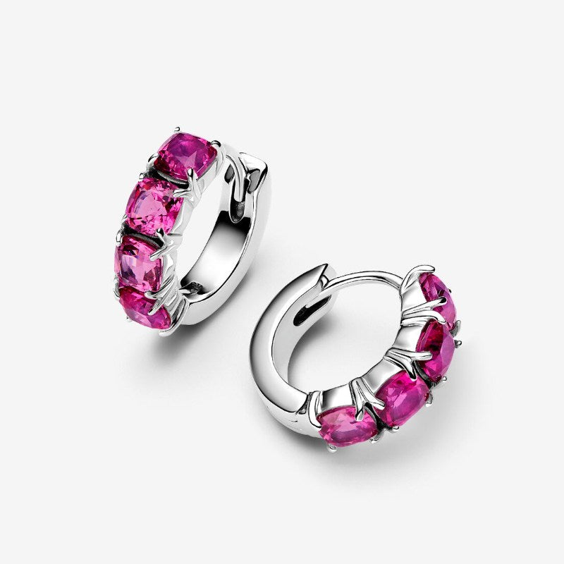 Orecchini Cerchi Cristalli Rosa Scuro