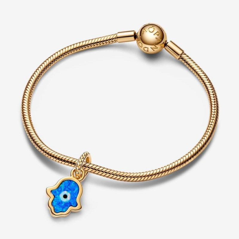 Hand of Fatima Blue Opal Pendant Charm