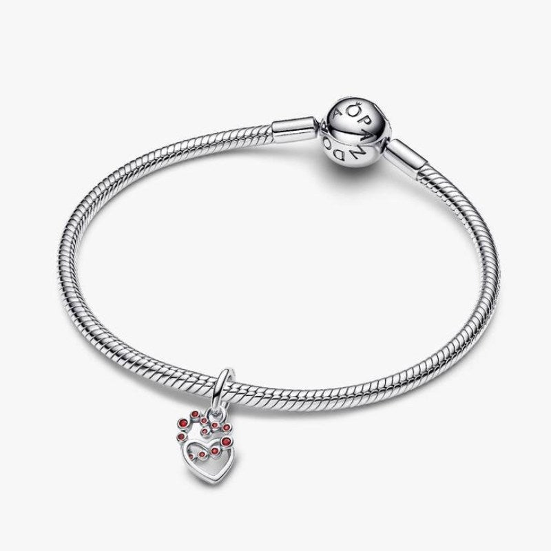 Charm Pendente Cuori Intrecciati con Cristalli Rossi
