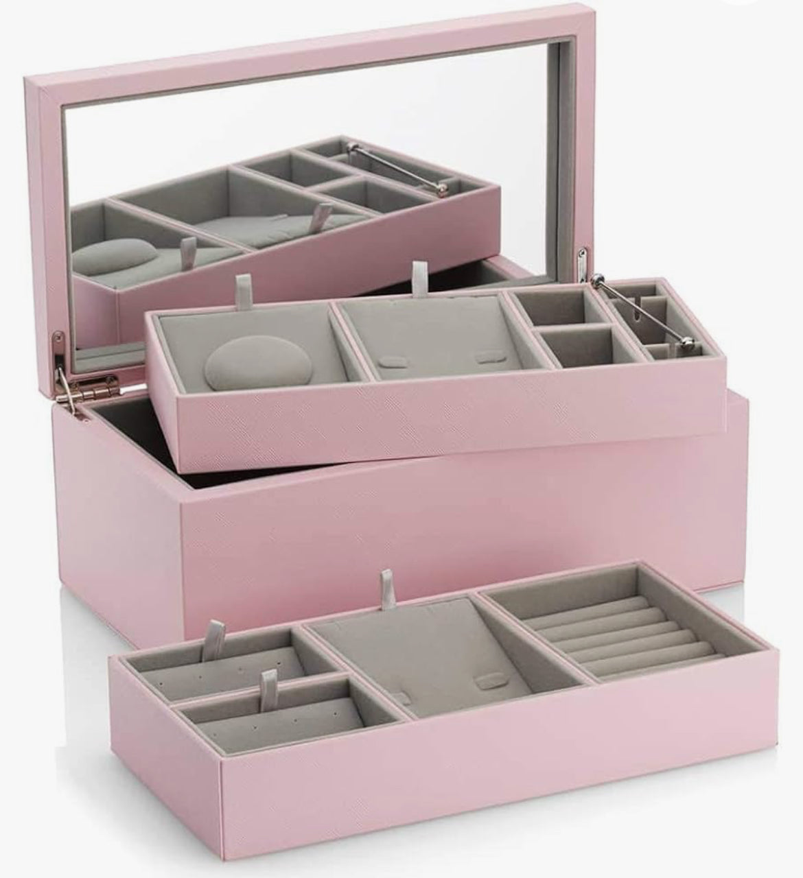 Pandora Grande portagioie Rosa in Legno con specchio