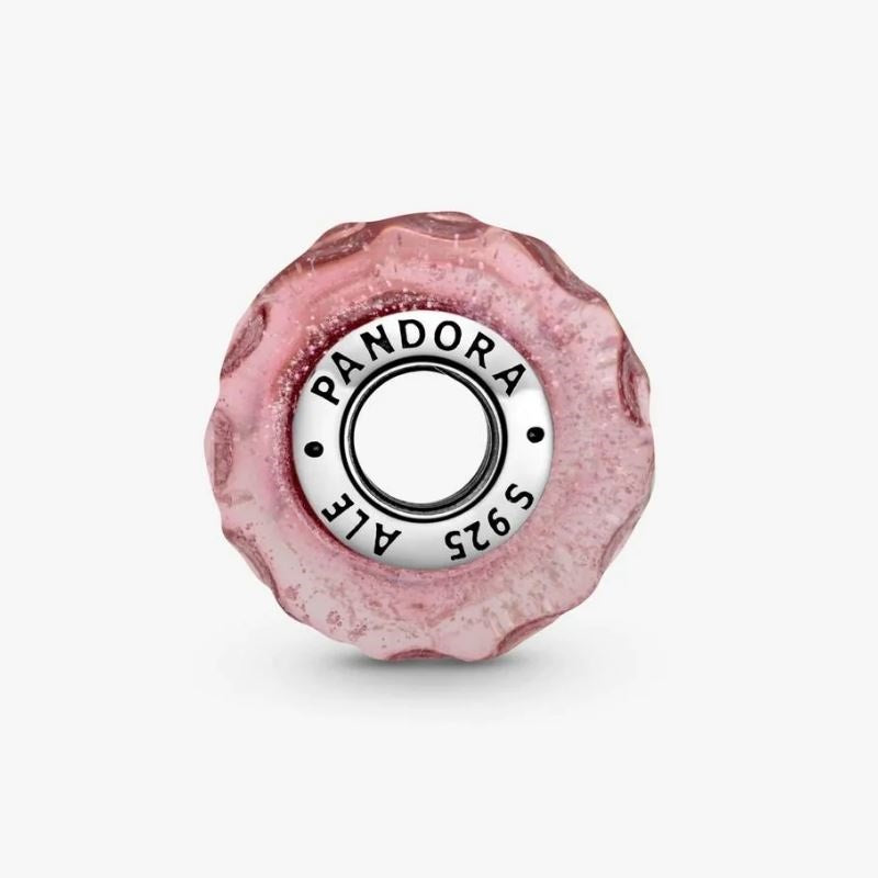 Charm de cristal de Murano rosa con ondas