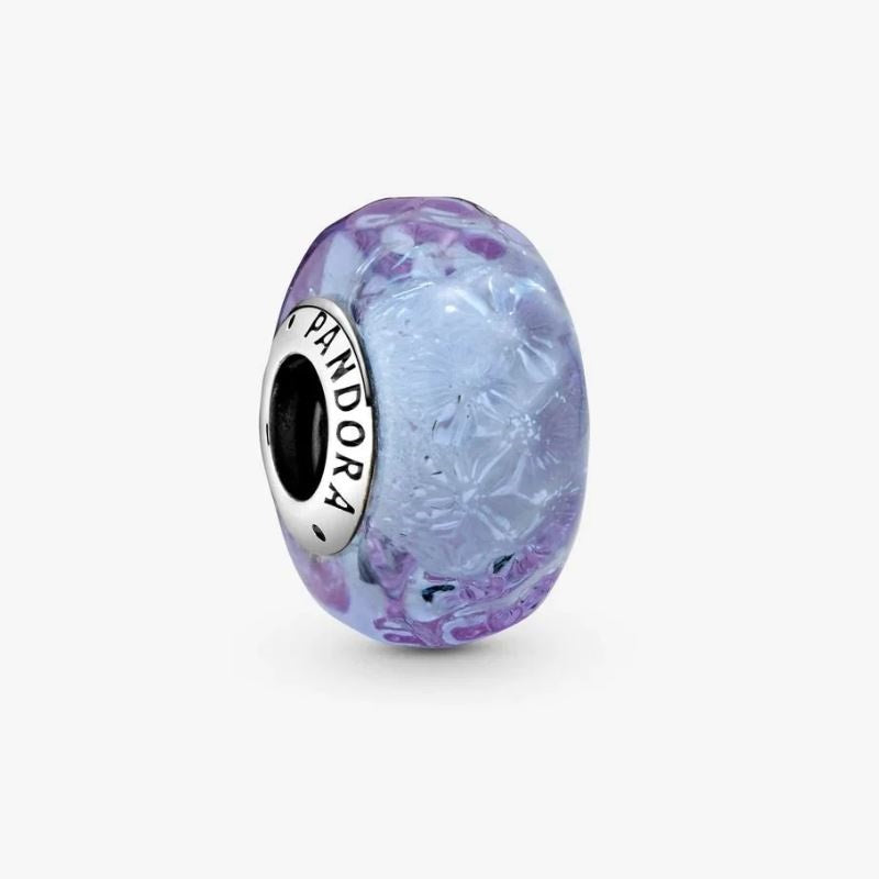 Lavender colored Murano glass charm with waves