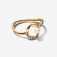 Anello Cerchio Linea Sinuosa con Perla d'Acqua Dolce Coltivata e Pavè