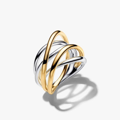 Anello Linee Intrecciate Bicolore