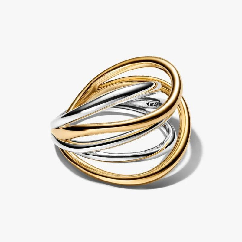 Anello Linee Intrecciate Bicolore