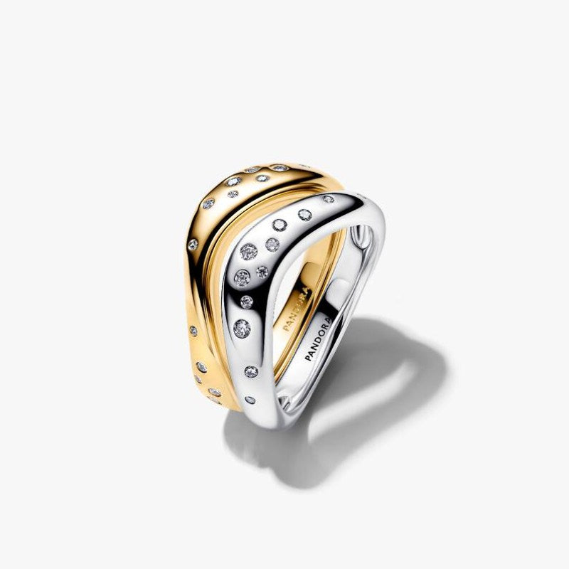 Anello Linea Sinuosa Divisibile Bicolore con Pietre Luminose