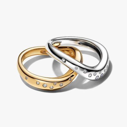 Anello Linea Sinuosa Divisibile Bicolore con Pietre Luminose