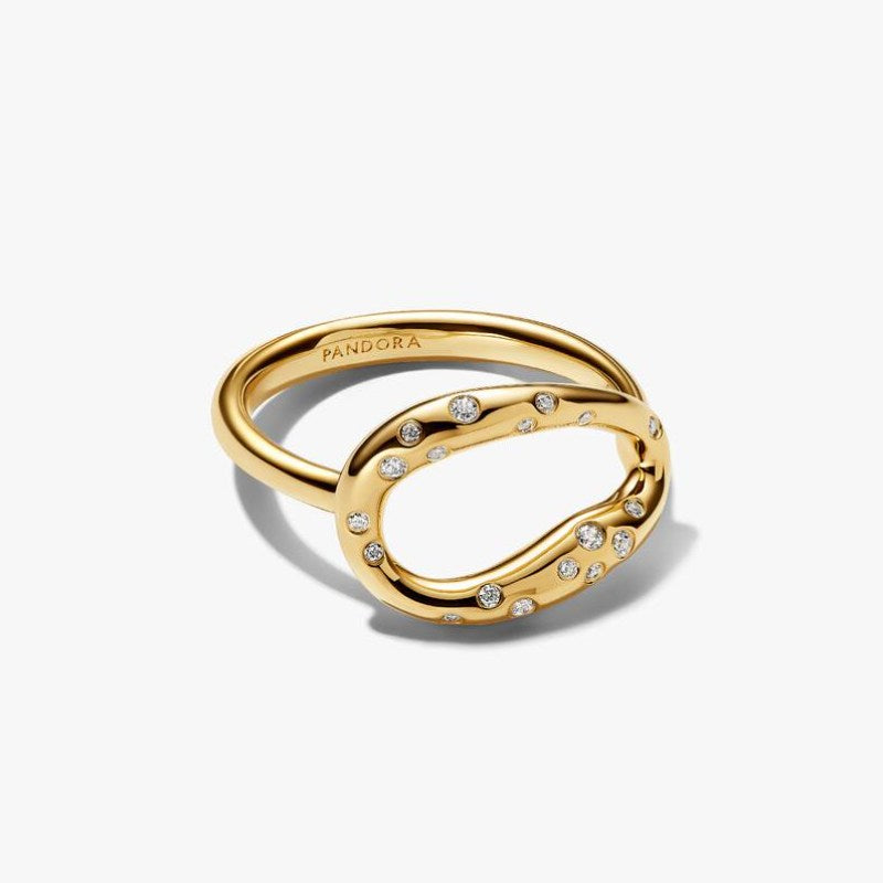 Anello Ovale Linea Sinuosa con Pietre Luminose