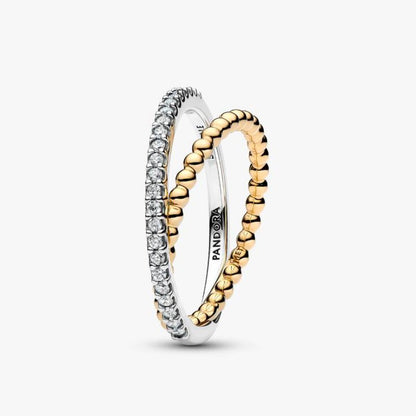 Anello Fascia Intrecciata Sfere e Pavé