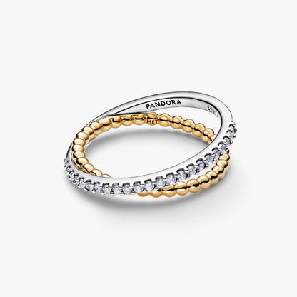 Anello Fascia Intrecciata Sfere e Pavé