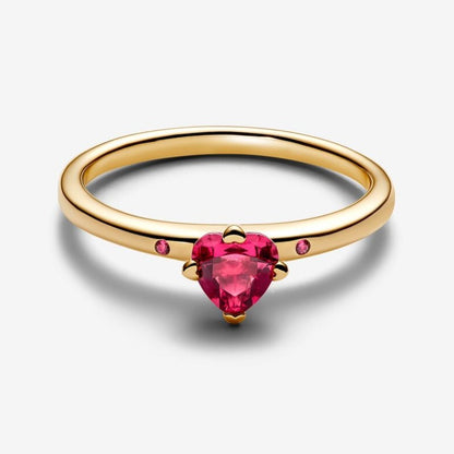 Anello Solitario Cuore Rosso