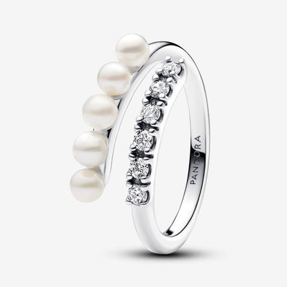 Anello Intreccio con Perle d’Acqua Dolce Coltivate e Pavè