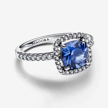 Anello Punto Luce Quadrato Blu Grande