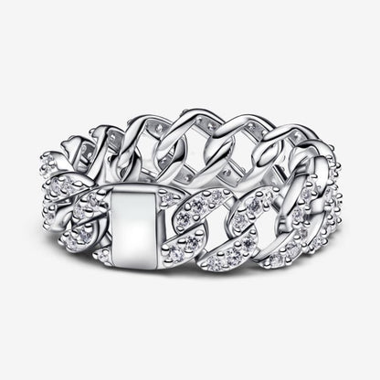 Anello Catena Maglia Cubana Pavè