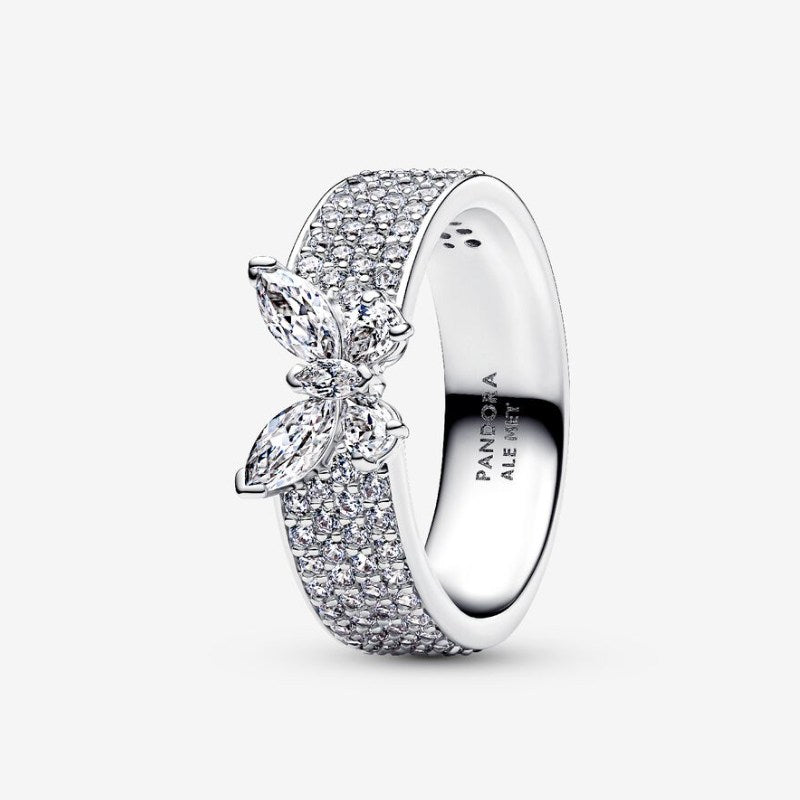 Anello Fascia Pavè con Farfalla Luminosa