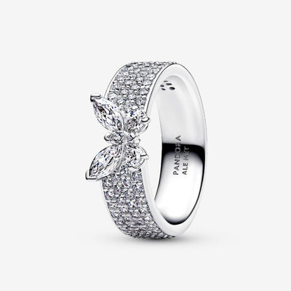 Anello Fascia Pavè con Farfalla Luminosa