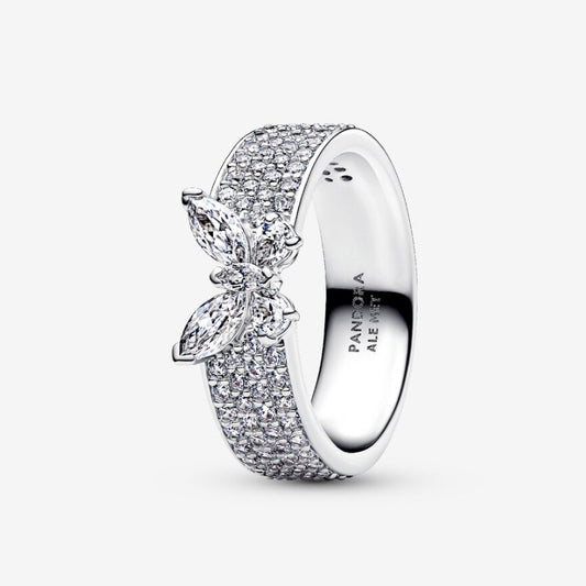 Anello Fascia Pavè con Farfalla Luminosa