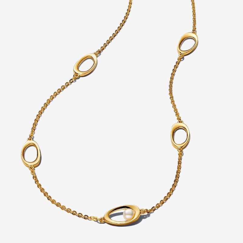 Collana Ovali Linea Sinuosa e Perla D'Acqua Dolce Coltivata