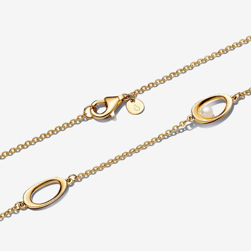 Collana Ovali Linea Sinuosa e Perla D'Acqua Dolce Coltivata