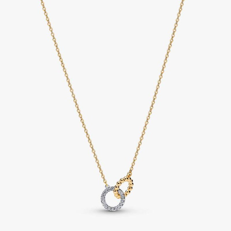 Collana Cerchi Intrecciati Sfere e Pavé
