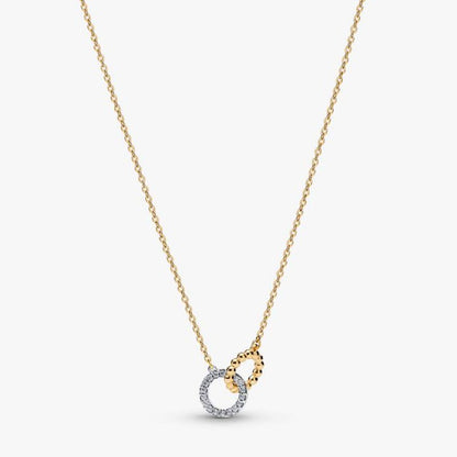 Collana Cerchi Intrecciati Sfere e Pavé