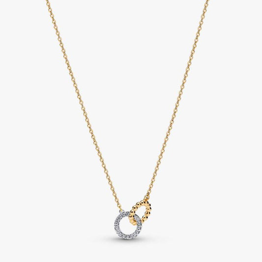 Collana Cerchi Intrecciati Sfere e Pavé