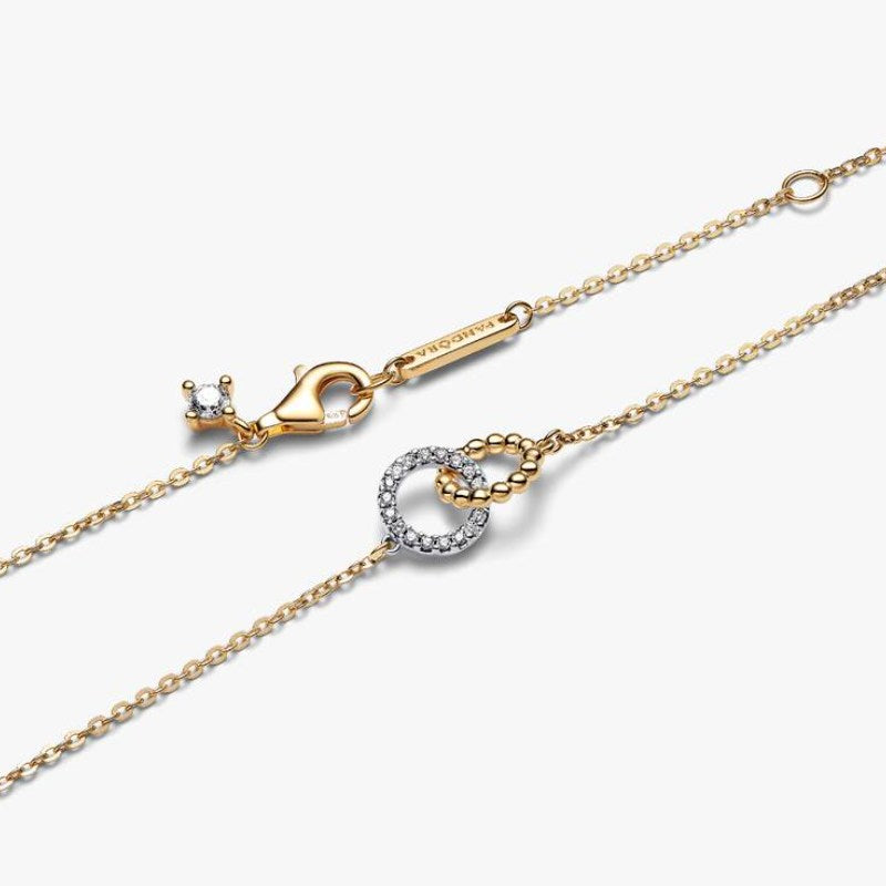 Collana Cerchi Intrecciati Sfere e Pavé