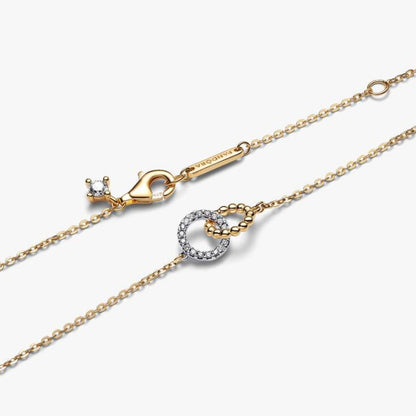 Collana Cerchi Intrecciati Sfere e Pavé