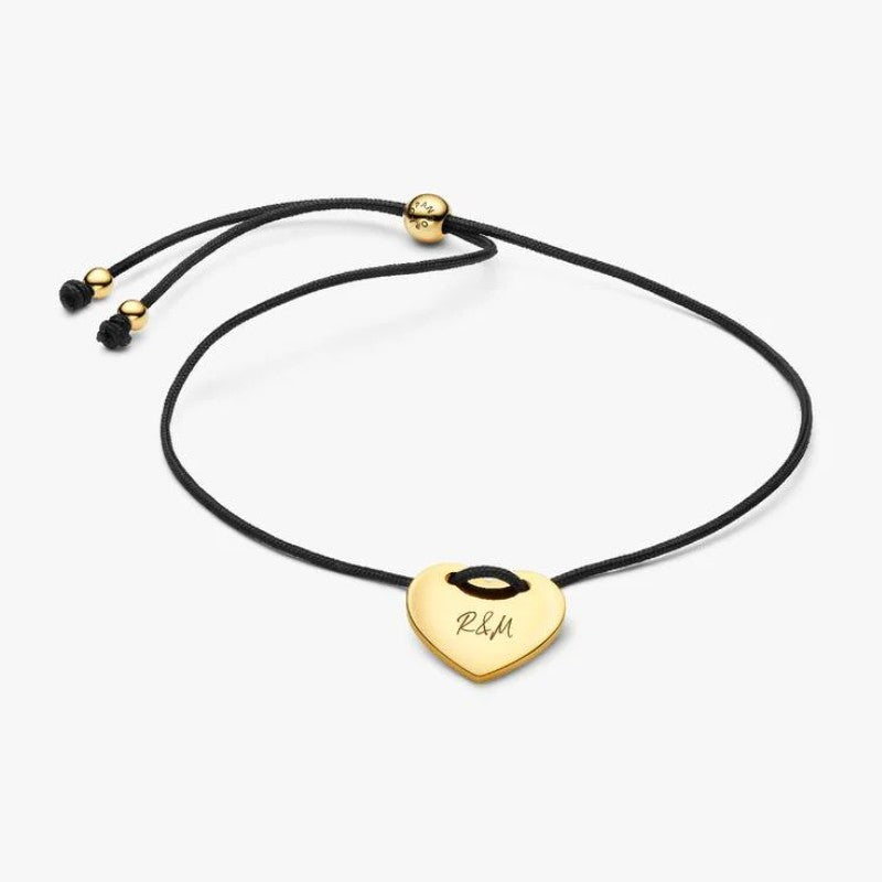 Bracciale Regolabile Cordino Nero con Cuore da incidere