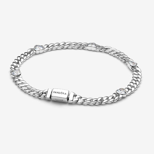 Bracciale Catena Maglia Cubana con Cuori