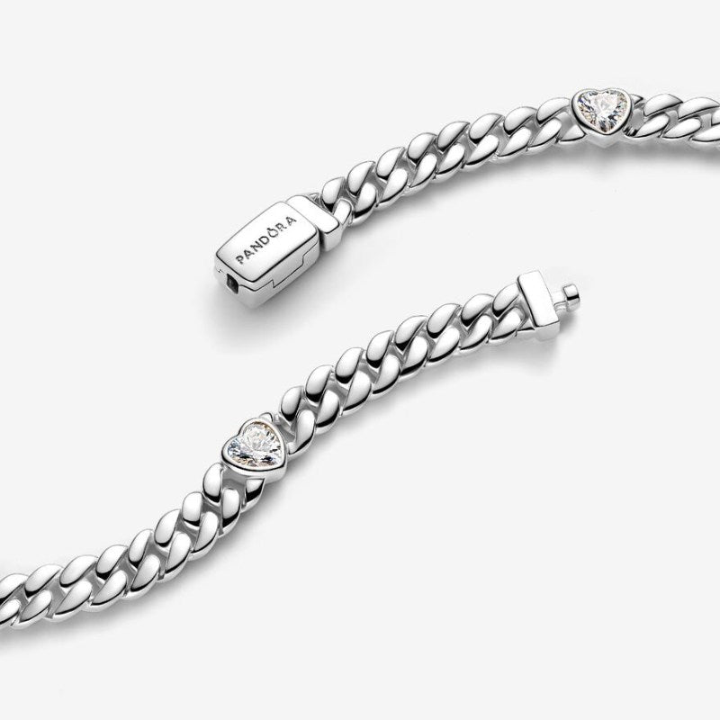 Bracciale Catena Maglia Cubana con Cuori