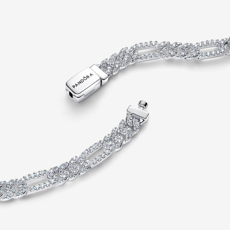 Bracciale Catena Maglia Cubana Pavè con Ovali