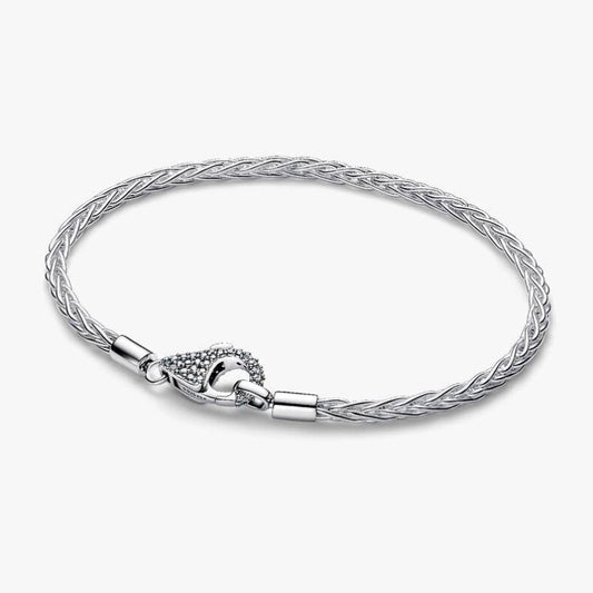 Bracciale Maglia Coda di Volpe con Chiusura Pavè Argento Sterling 925
