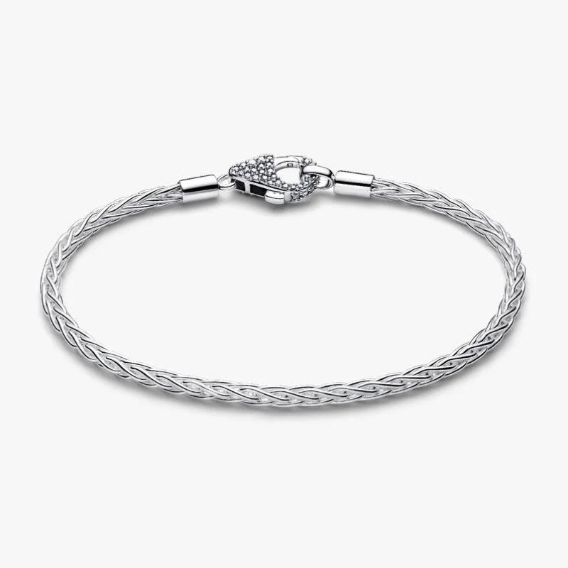 Bracciale Maglia Coda di Volpe con Chiusura Pavè Argento Sterling 925