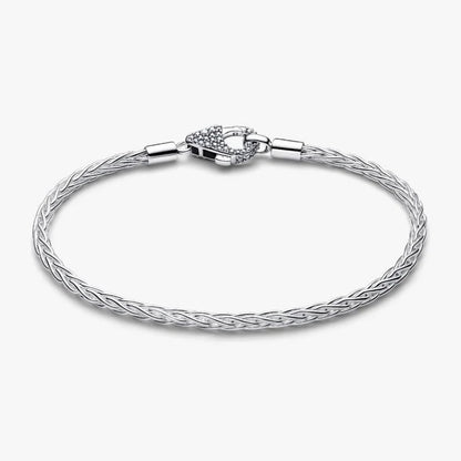Bracciale Maglia Coda di Volpe con Chiusura Pavè Argento Sterling 925