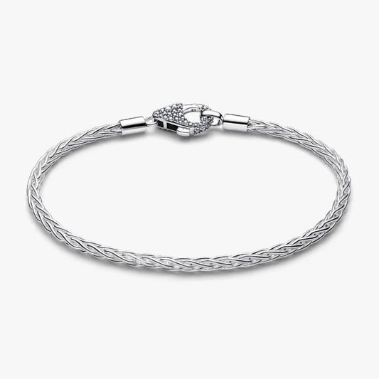 Bracciale Maglia Coda di Volpe con Chiusura Pavè Argento Sterling 925