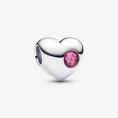 Charm Cuore con Pietra Rosa Scuro Ottobre da incidere