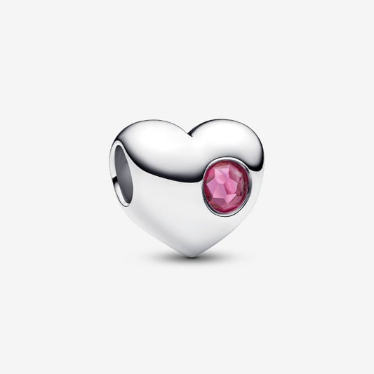 Charm Cuore con Pietra Rosa Scuro Ottobre da incidere