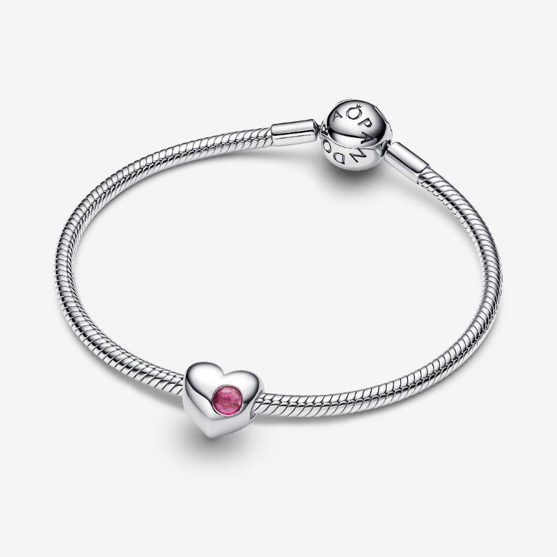Charm Cuore con Pietra Rosa Scuro Ottobre da incidere