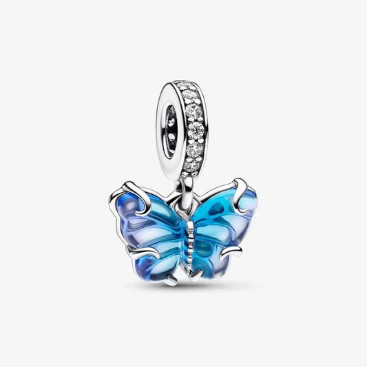 Blue Murano Glass Butterfly Pendant Charm