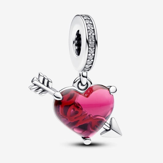 Heart Pendant Charm with Arrow in Murano Glass
