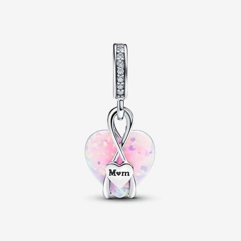 Charm Pendente Cuore di Mamma Rosa Opalescente