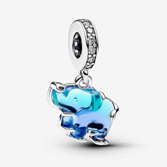 Charm Pendente Elefante Vetro di Murano Blu