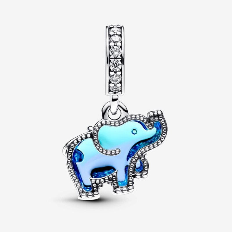 Charm Pendente Elefante Vetro di Murano Blu