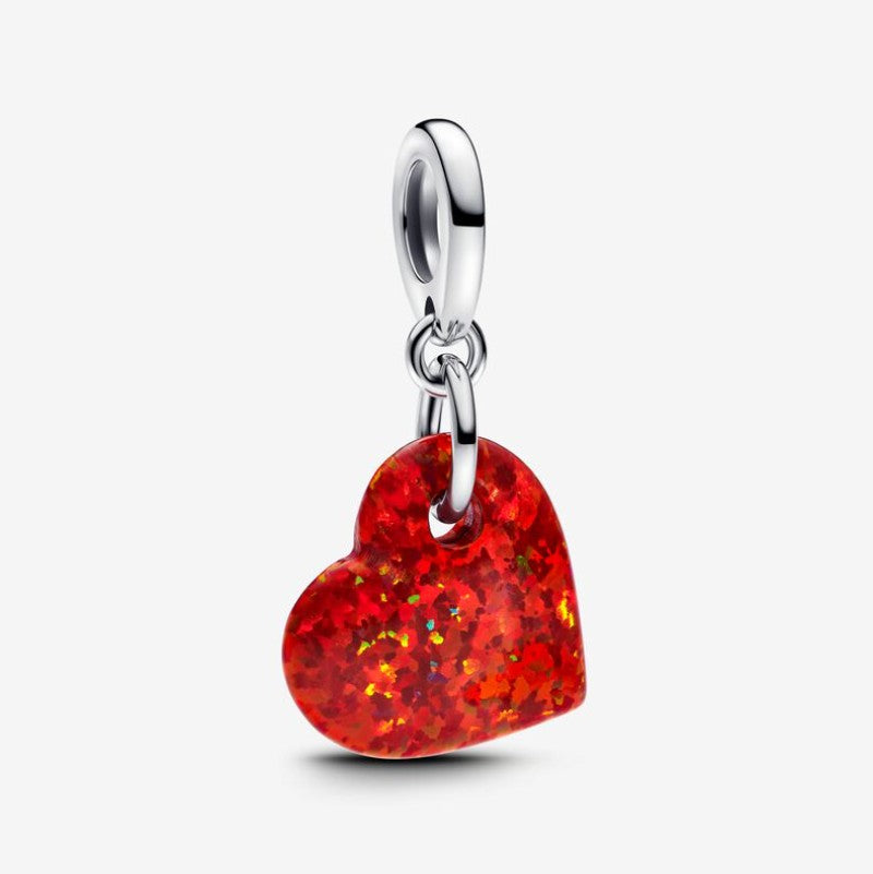 Charm Pendente Cuore Opale Rosso