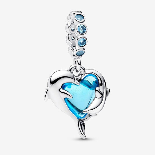 Charm Pendente Delfini e Cuore Vetro di Murano