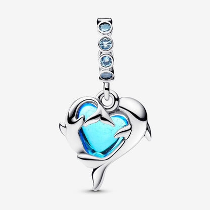Charm Pendente Delfini e Cuore Vetro di Murano