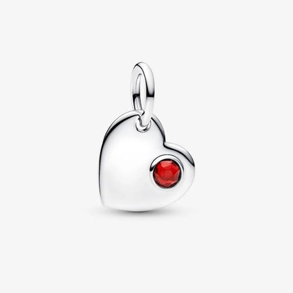 Charm Pendente Cuore con Pietra Rossa Scuro Gennaio