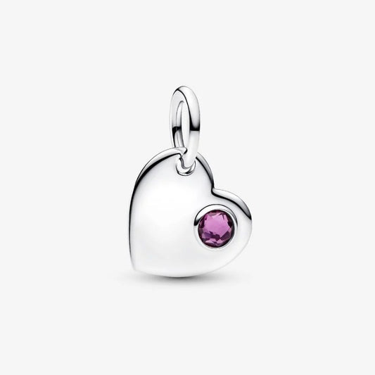 Charm Pendente Cuore con Pietra Viola Febbraio